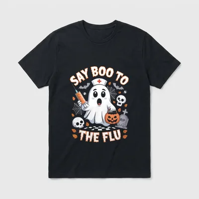 Nurse Ghost Halloween Vaccine Say Boo T-Shirt – Classic T-Shirt in Black