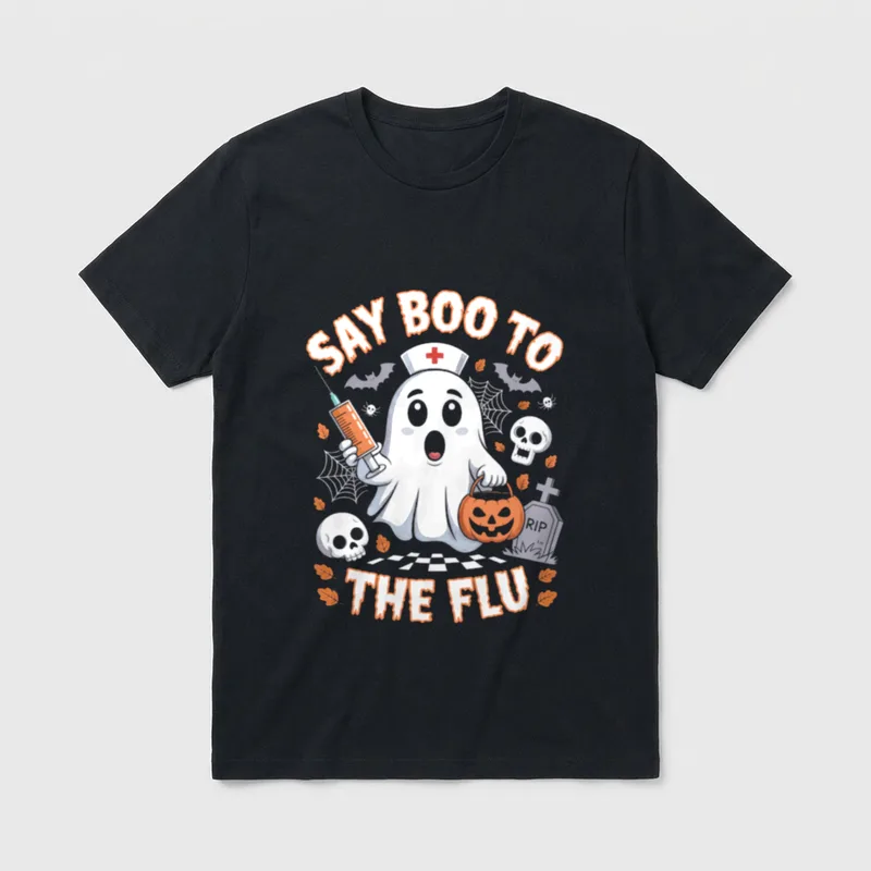 Nurse Ghost Halloween Vaccine Say Boo T-Shirt – Classic T-Shirt in Black
