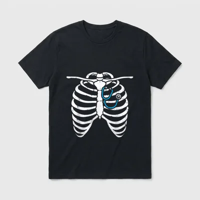 Stethoscope Skeleton Ribs Funny Nurse Halloween T-Shirt – Classic T-Shirt in Black