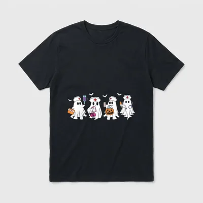 Ghost Nurse Halloween Crew Funny Scrub T-Shirt – Classic T-Shirt in Black