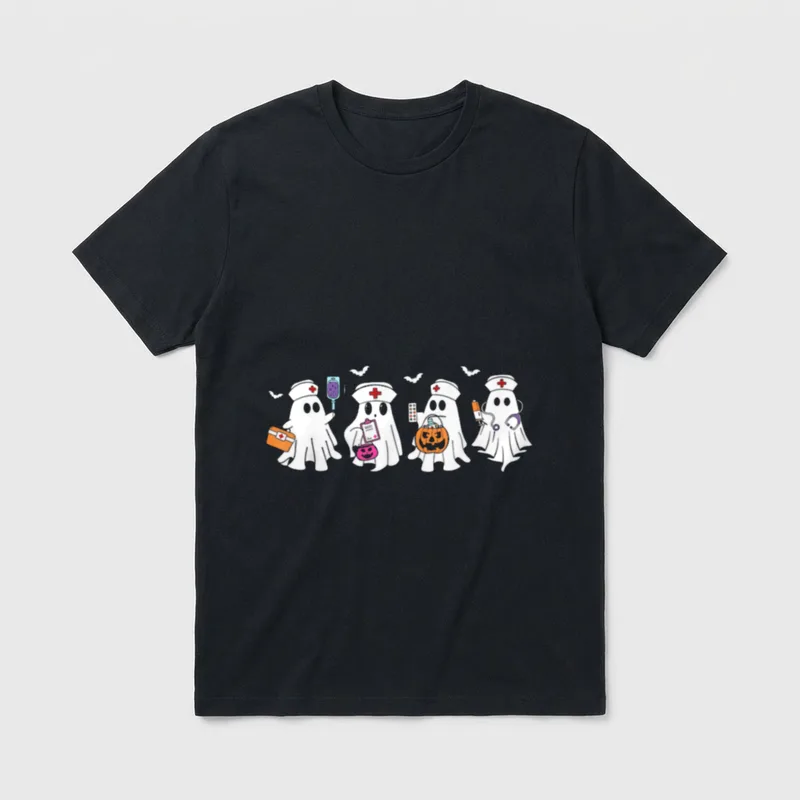 Ghost Nurse Halloween Crew Funny Scrub T-Shirt – Classic T-Shirt in Black