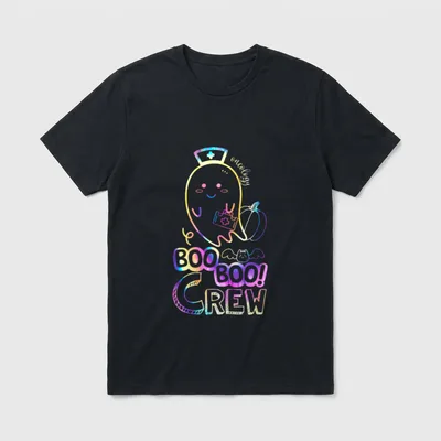 Tie Dye Boo Boo Crew Halloween T-Shirt – Ghost nurse with oncology and Boo Boo Crew lettering – Classic T-Shirt in Black