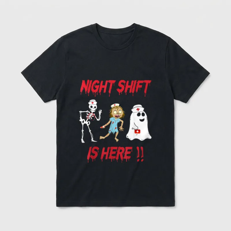 Nurse Night Shift Is Here Ghost T-Shirt – Classic T-Shirt in Black