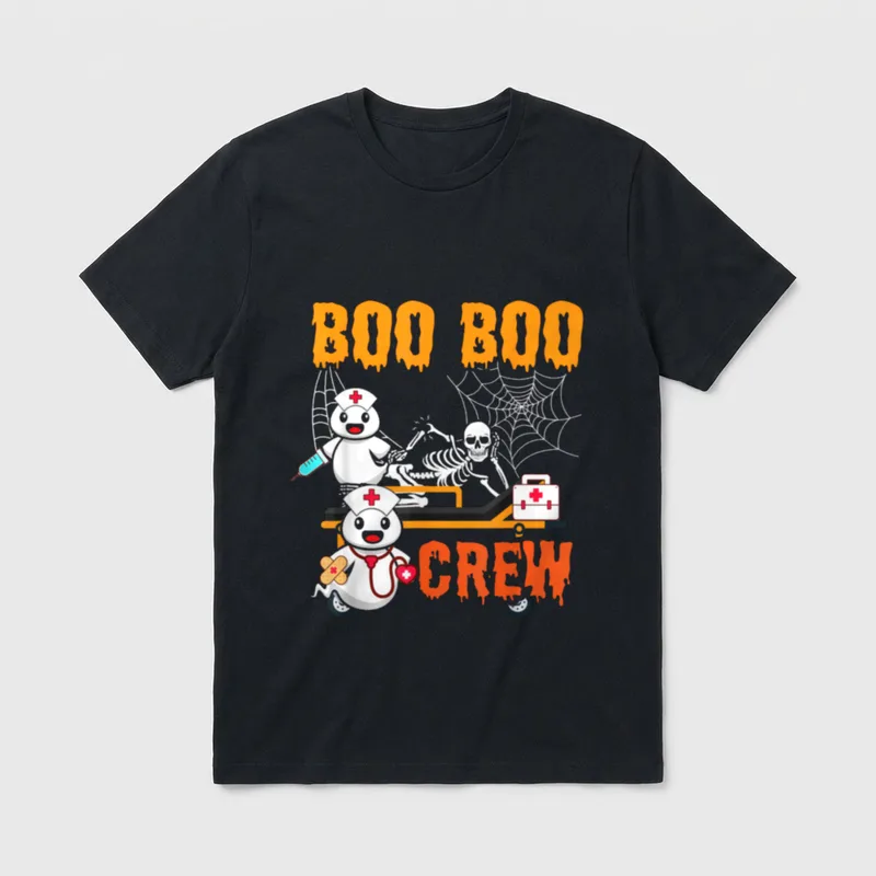 Boo Crew Nurse Halloween Ghost Skeleton T-Shirt – Classic T-Shirt in Black