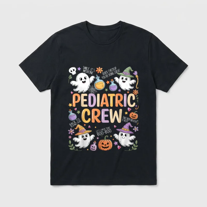 Pediatric Crew Spooky Ghost Peds Nurse T-Shirt – Classic T-Shirt in Black