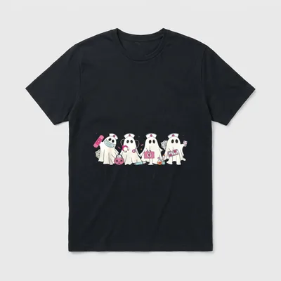 In October We Wear Pink Ghost T-Shirt – Nurse ghosts in caps and the words in October we wear pink – Classic T-Shirt in Black