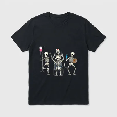 Halloween Nurse Skeletons Healthcare CNA Medical T-Shirt – Classic T-Shirt in Black