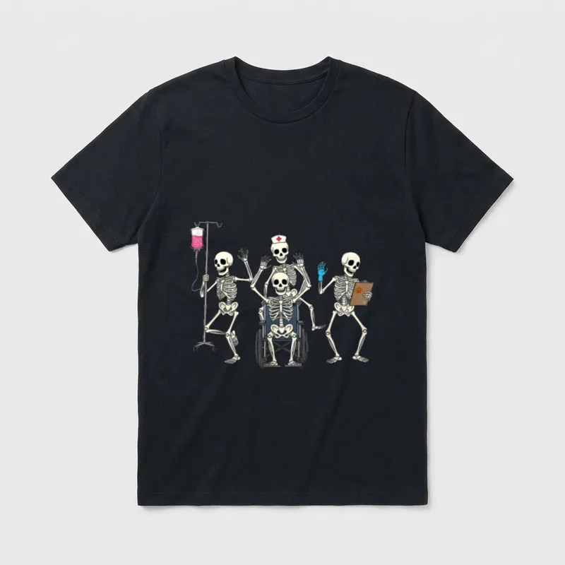 Halloween Nurse Skeletons Healthcare CNA Medical T-Shirt – Classic T-Shirt in Black