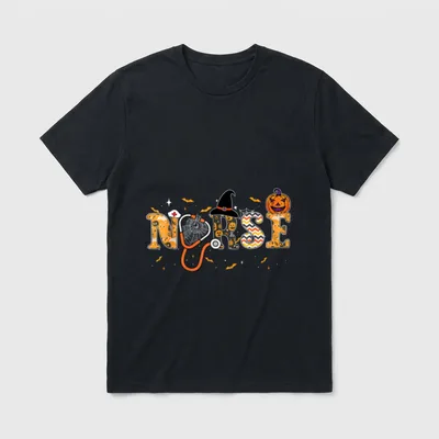Nurse Halloween Costume Stethoscope Pumpkin Spooky T-Shirt – Classic T-Shirt in Black