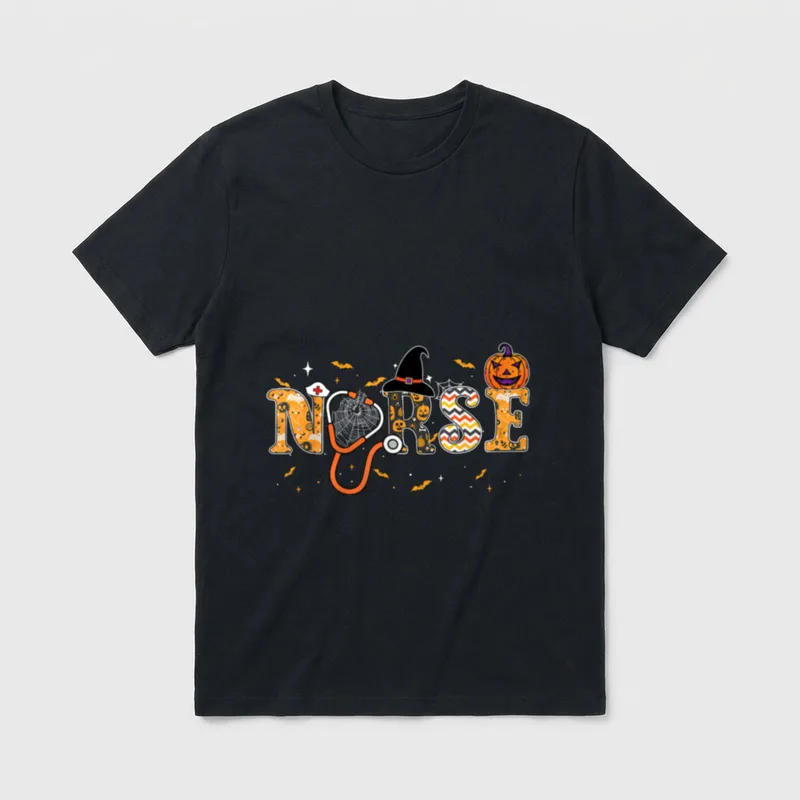 Nurse Halloween Costume Stethoscope Pumpkin Spooky T-Shirt – Classic T-Shirt in Black