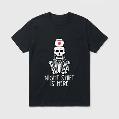 Skeleton Night Shift's Here Halloween Nurse T-Shirt – Classic T-Shirt in Black