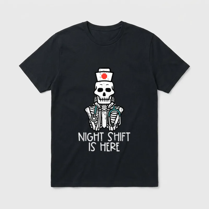 Skeleton Night Shift's Here Halloween Nurse T-Shirt – Classic T-Shirt in Black