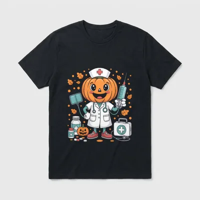 Halloween Nurse Pumpkin Nursing Costume Celebrate T-Shirt – Classic T-Shirt in Black