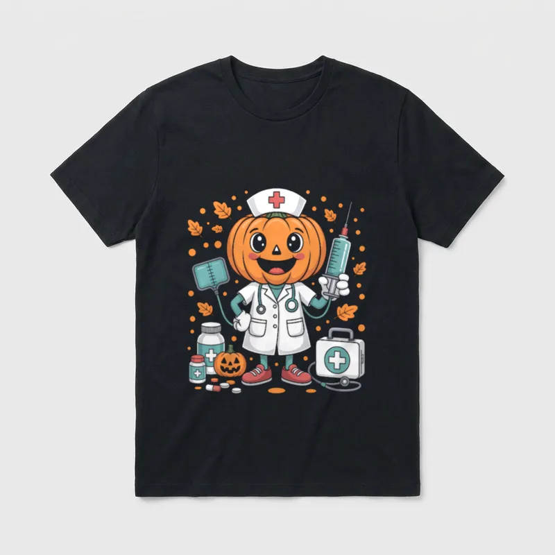 Halloween Nurse Pumpkin Nursing Costume Celebrate T-Shirt – Classic T-Shirt in Black