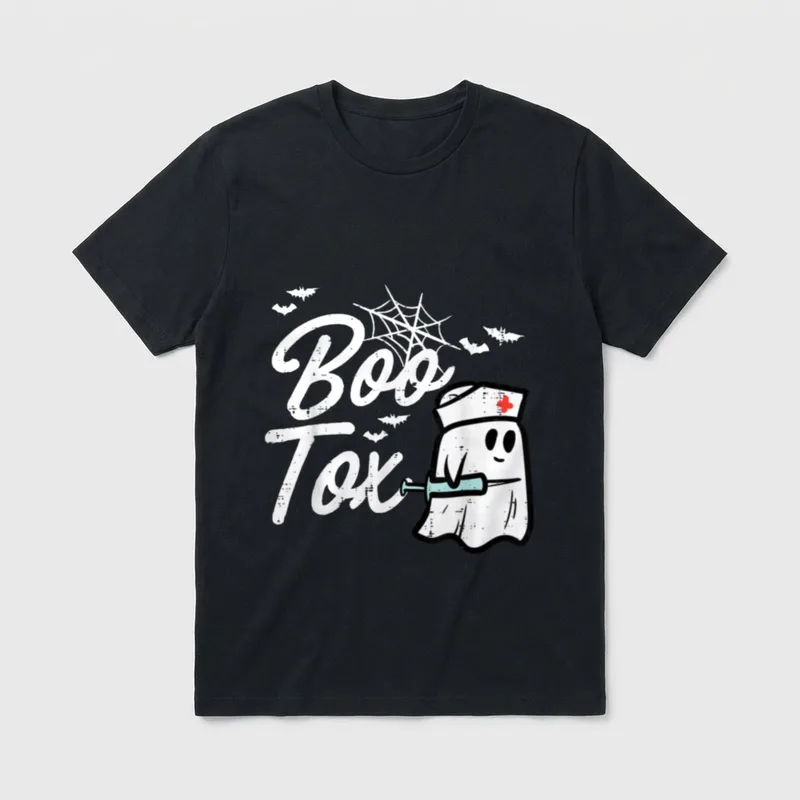 Halloween Nurse Boo Tox Botox T-Shirt – Ghost nurse holding a syringe with Boo Tox lettering – Classic T-Shirt in Black