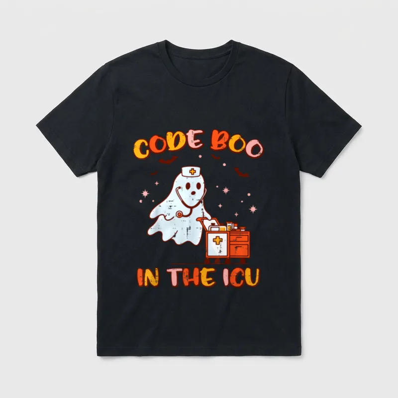 Halloween Nurse Code Boo ICU Ghost T-Shirt – Classic T-Shirt in Black
