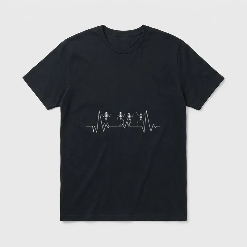 Nurse Heartbeat Skeleton Halloween Cardiology T-Shirt – Classic T-Shirt in Black