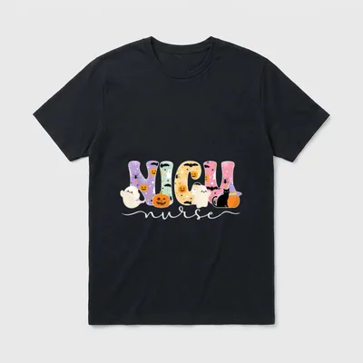 Spooky NICU Nurse Halloween Nursing T-Shirt – “NICU nurse” with ghosts, pumpkins, and a black cat – Classic T-Shirt in Black