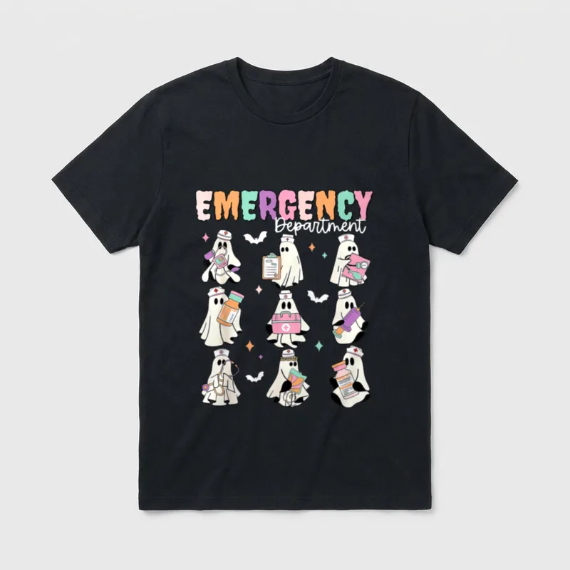 Emergency Department Ghost ER Nurse Halloween T-Shirt – Classic T-Shirt in Black