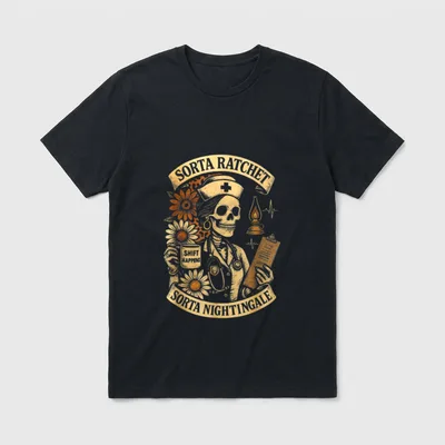 Sorta Ratchet Nightingale Skeleton Nurse Halloween T-Shirt – Classic T-Shirt in Black