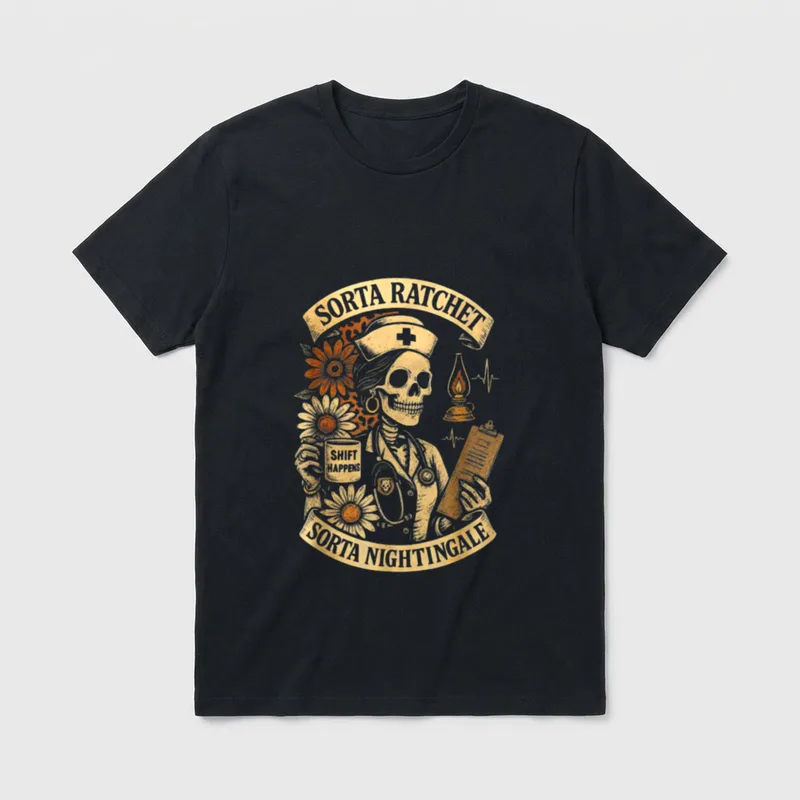 Sorta Ratchet Nightingale Skeleton Nurse Halloween T-Shirt – Classic T-Shirt in Black