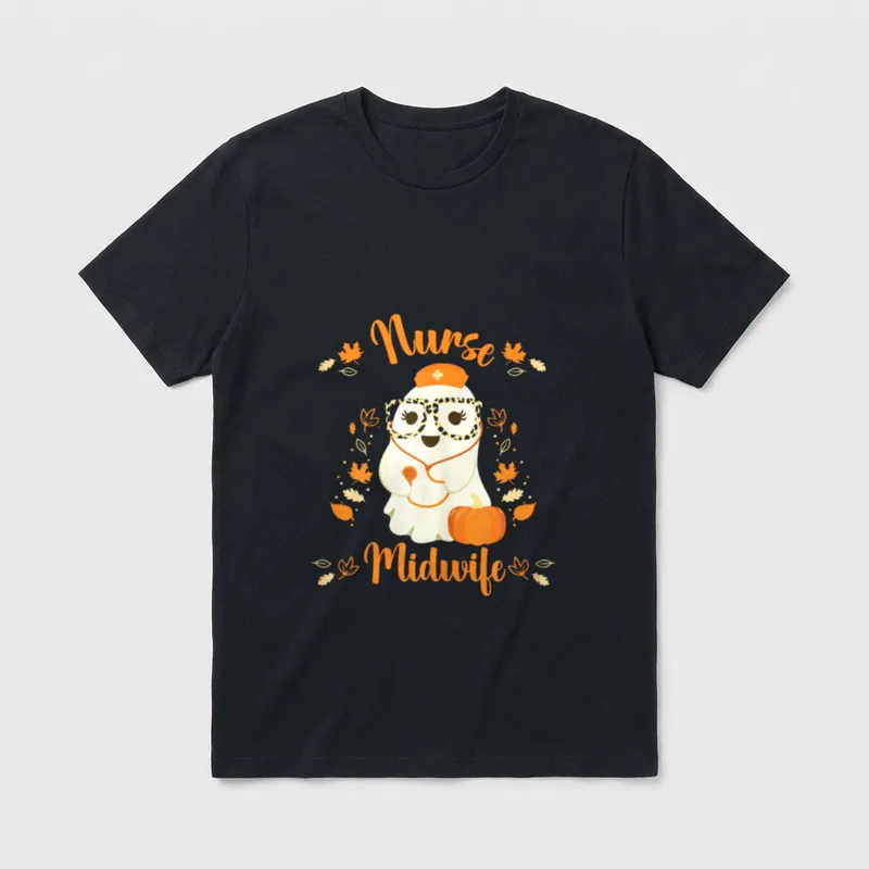 Nurse Midwife Ghost Halloween Fall Midwifery T-Shirt – Classic T-Shirt in Black