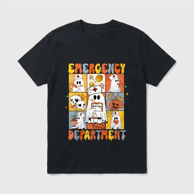 Emergency Department Halloween Cute Pumpkin Ghost T-Shirt – Classic T-Shirt in Black