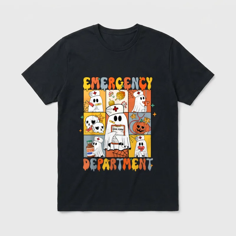 Emergency Department Halloween Cute Pumpkin Ghost T-Shirt – Classic T-Shirt in Black