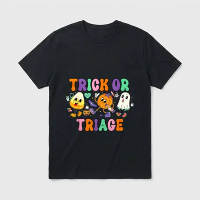 Trick or Triage Nurse Ghost Pumpkin T-Shirt – Classic T-Shirt in Black
