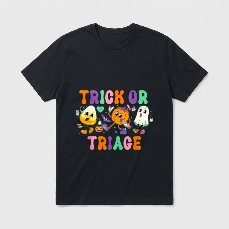Trick or Triage Nurse Ghost Pumpkin T-Shirt – Classic T-Shirt in Black