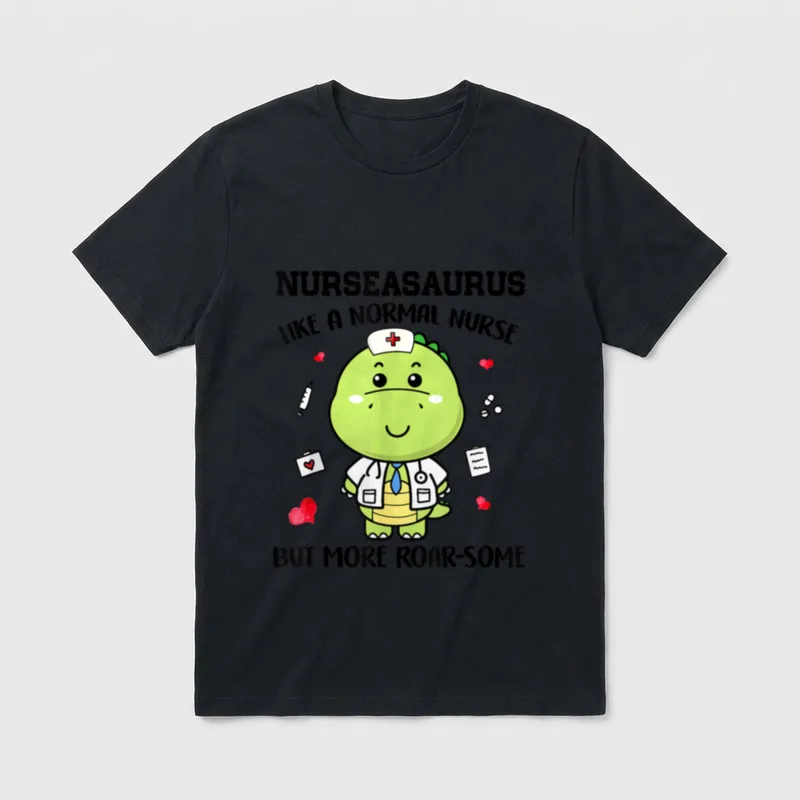 Ph Funny Nurseasaurus Nurse Dinosaur Roar-Some T-Shirt – Classic T-Shirt in Black