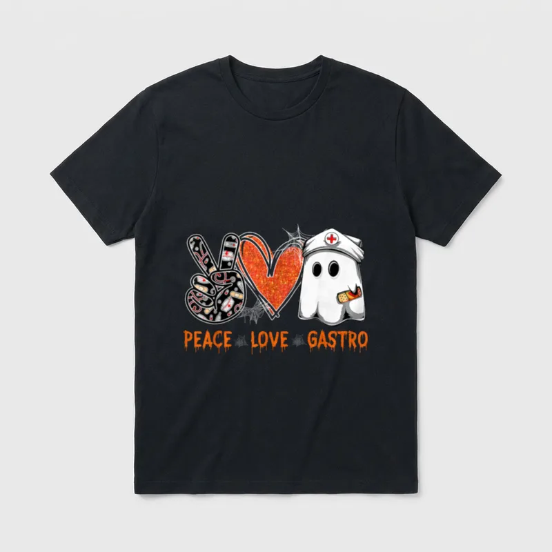 Peace Love Gastro Ghost Nurse Gastroenterology T-Shirt – Classic T-Shirt in Black