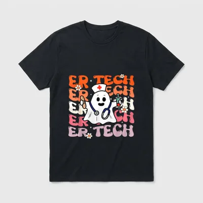 ER Tech Groovy Funny Halloween Ghost T-Shirt – Classic T-Shirt in Black