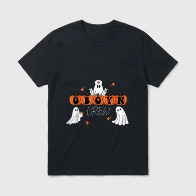 Halloween OBGYN Crew Ghost Obstetrics Nurse T-Shirt – OBGYN CREW with cute ghosts and pumpkins – Classic T-Shirt in Black