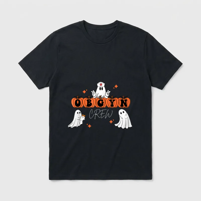 Halloween OBGYN Crew Ghost Obstetrics Nurse T-Shirt – OBGYN CREW with cute ghosts and pumpkins – Classic T-Shirt in Black
