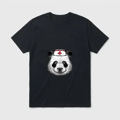 Nurse Panda Bear T-Shirt – Panda bear wearing a white nurse cap with a red cross – Classic T-Shirt in Black