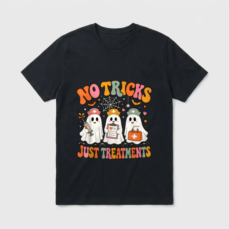 No Tricks Just Treatment Nurse Ghost T-Shirt – Classic T-Shirt in Black