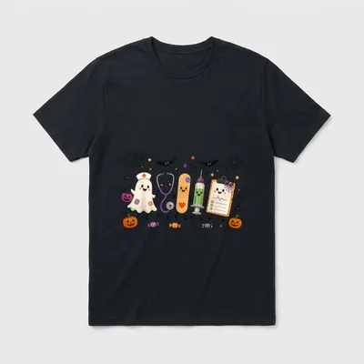 Halloween Nurse Ghost Medical Team T-Shirt – Classic T-Shirt in Black