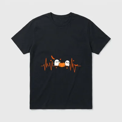 Pumpkin Ghost Heartbeat EKG Halloween ECG T-Shirt – Classic T-Shirt in Black