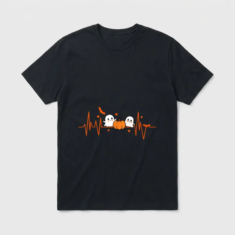 Pumpkin Ghost Heartbeat EKG Halloween ECG T-Shirt – Classic T-Shirt in Black