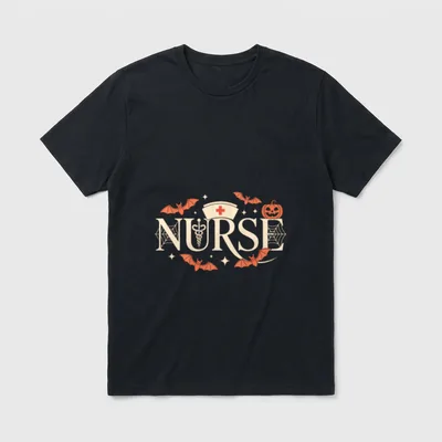 Halloween Nurse with Bats and Pumpkin T-Shirt – Classic T-Shirt in Black