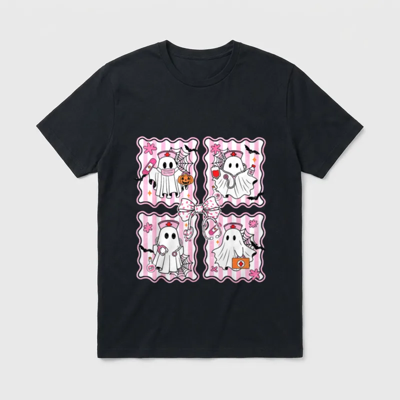 Spooky Season Halloween Ghost Nurse Coquette T-Shirt – Classic T-Shirt in Black