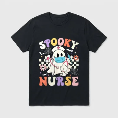 Spooky Nurse Ghost Halloween Cute Groovy T-Shirt – Classic T-Shirt in Black