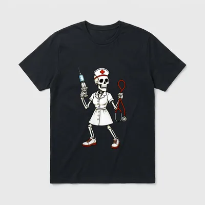 Skeleton Nurse Nursing Health Worker Halloween T-Shirt – Classic T-Shirt in Black