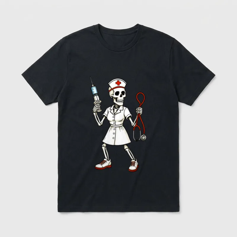 Skeleton Nurse Nursing Health Worker Halloween T-Shirt – Classic T-Shirt in Black