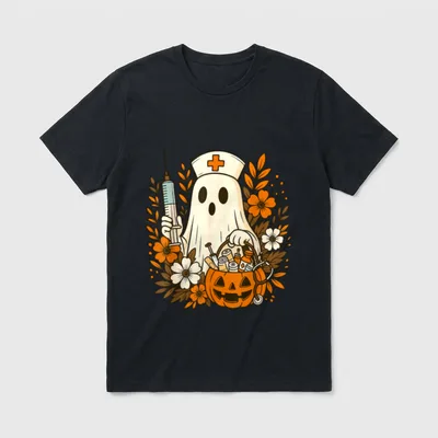 Nurse Ghost Pumpkin Halloween Autumn T-Shirt – Classic T-Shirt in Black