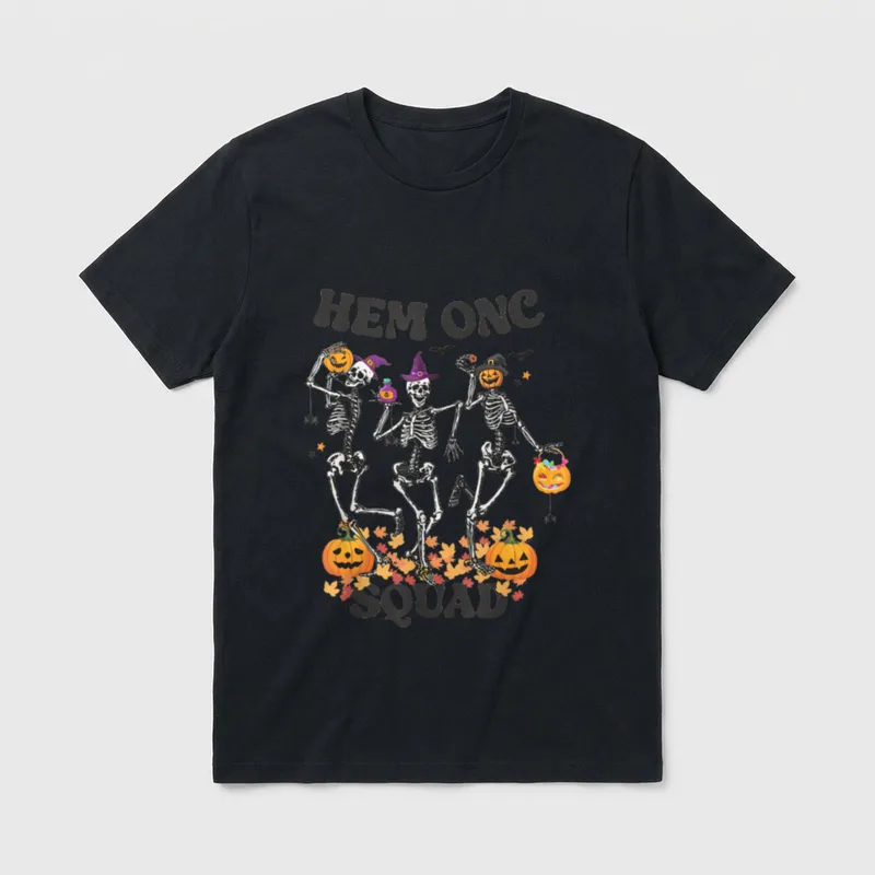 Hemonc Nurse Halloween Skeleton Hematology Oncology T-Shirt – Classic T-Shirt in Black