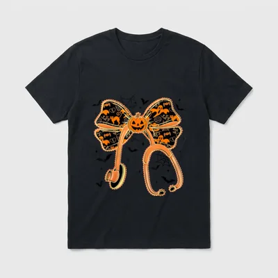 Stethoscope Nurse Halloween Spooky Coquette Pumpkin T-Shirt – Classic T-Shirt in Black
