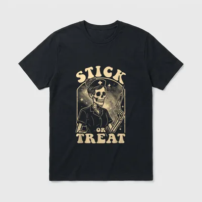 Stick or Treat Funny Halloween Nurse T-Shirt – Classic T-Shirt in Black