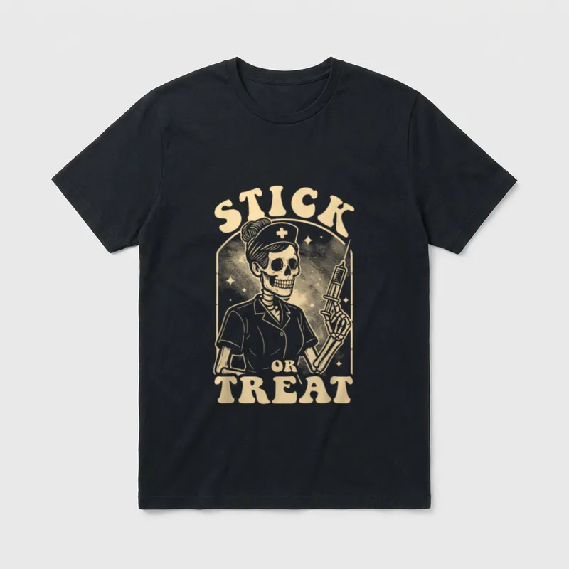 Stick or Treat Funny Halloween Nurse T-Shirt – Classic T-Shirt in Black